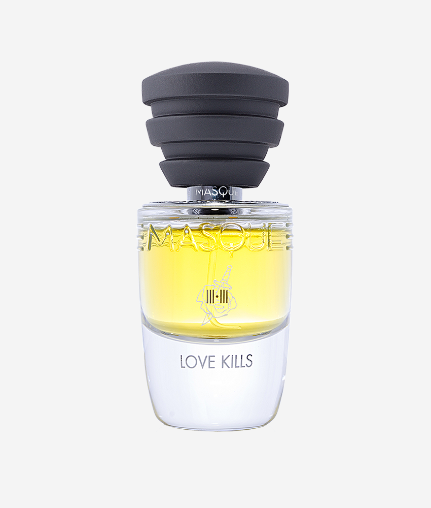 Masque Milano Love Kills Unisex Perfume for Men and Women 2020 Fragrance Black Cap Clear Bottle
